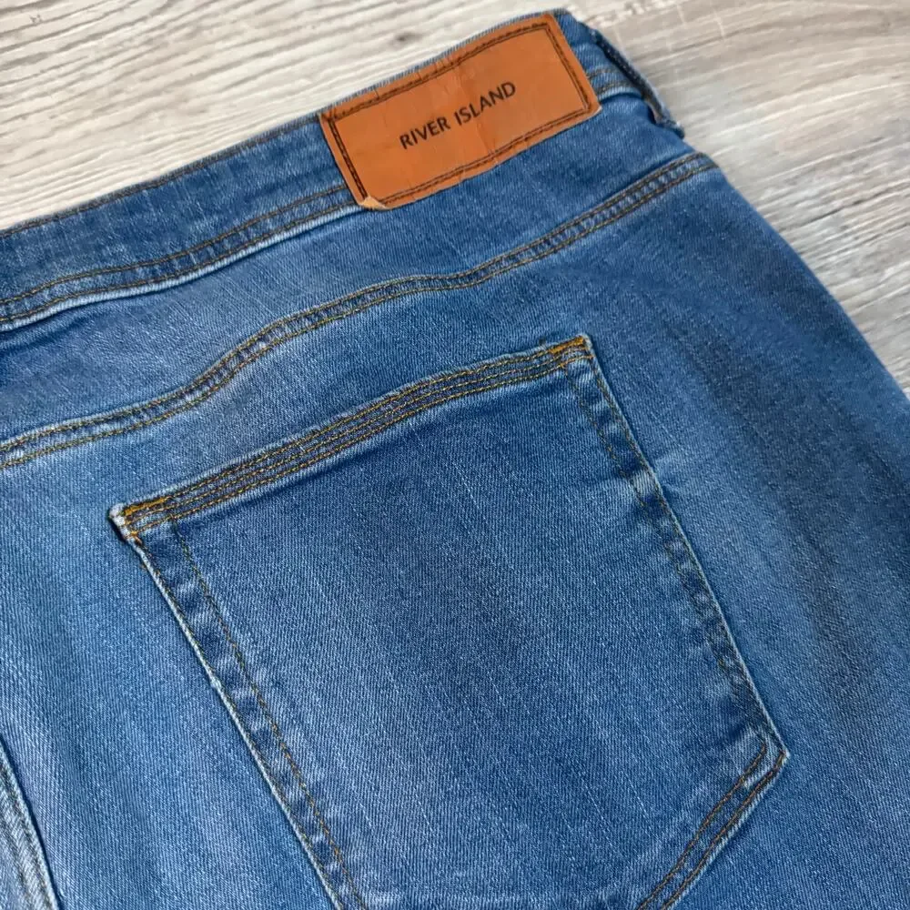 River Island Men’s Blue Denim Jeans Straight Leg Mid Rise Size 42